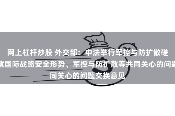 网上杠杆炒股 外交部：中法举行军控与防扩散磋商，双方就国际战略安全形势、军控与防扩散等共同关心的问题交换意见